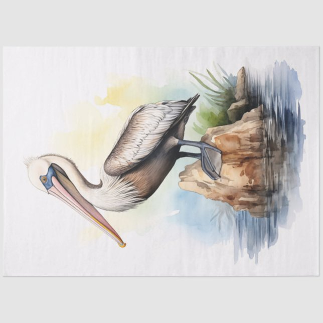 Illustration einer Pelican Decoupage Seidenpapier (Vorderseite)
