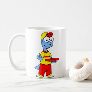 Illustration einer Person, die Brontosaurus liefer Kaffeetasse