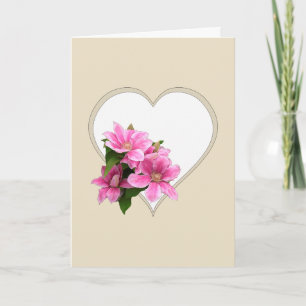 Illustration einer rosa Clematis-Blüte auf beigem  Karte