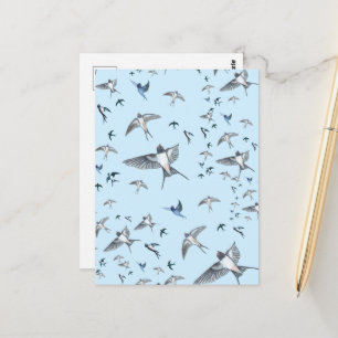 Illustration einer Schwalbenschwarm Postkarte