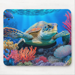 Illustration einer schwimmenden Meeresschildkröte Mousepad