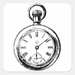 Illustration einer Taschenuhr wie ein Uhrwerk Quadratischer Aufkleber