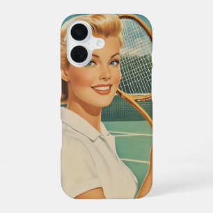 Illustration einer Tennisfrau aus den 1950er Jahre iPhone 16 Hülle