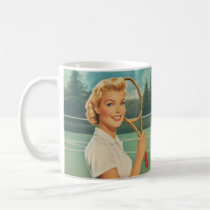 Illustration einer Tennisfrau aus den 1950er Jahre Kaffeetasse