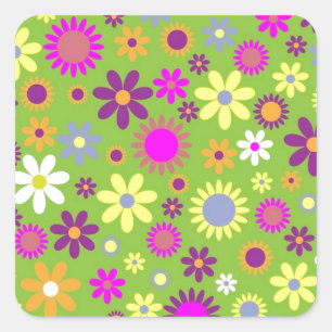 Illustration einer vintage-blumigen Frühlingsmarge Quadratischer Aufkleber