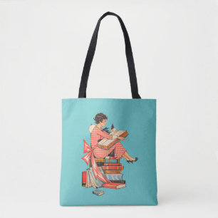 Illustration einer Vintage-Buchliebhaberin beim Le