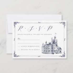 Illustration einer Vintage-Burg für Hochzeitslocat RSVP Karte