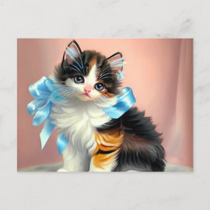 Illustration einer Vintage Calico Katze Postkarte