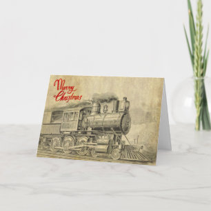 Illustration einer Vintage-Dampflokomotive auf Wei Feiertagskarte