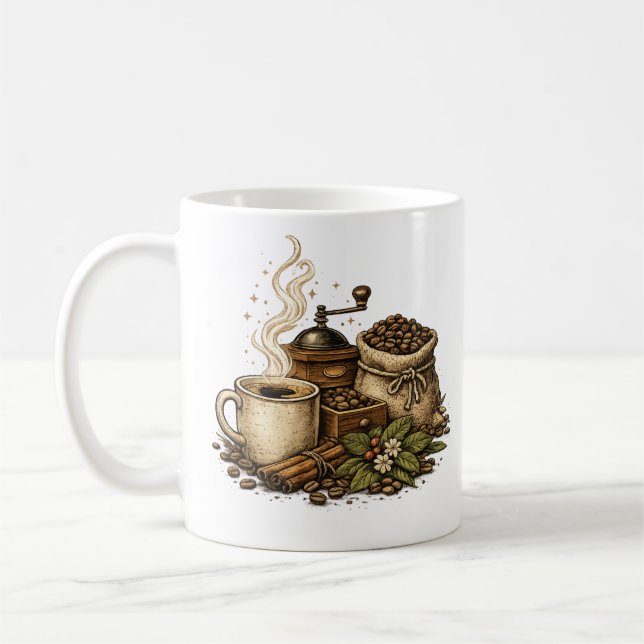 Illustration einer Vintage-Kaffeetasse Kaffeetasse (Links)