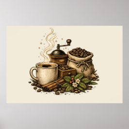 Illustration einer Vintage-Kaffeetasse Poster