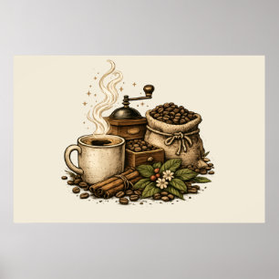Illustration einer Vintage-Kaffeetasse Poster