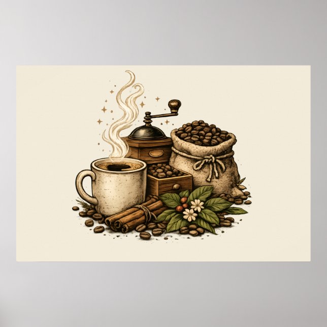 Illustration einer Vintage-Kaffeetasse Poster (Vorne)