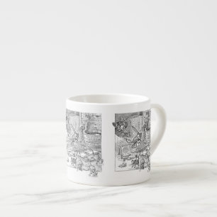 Illustration einer Vintage-Katze und unartiger Mäu Espressotasse