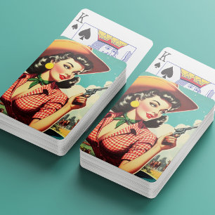 Illustration einer Vintage-Pulp-Cowgirl Spielkarten