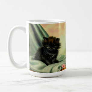 Illustration einer Vintage-Schwarzen Katze Kaffeetasse