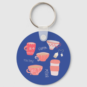 Illustration einer Vintage-Teetasse und Teekanne Schlüsselanhänger