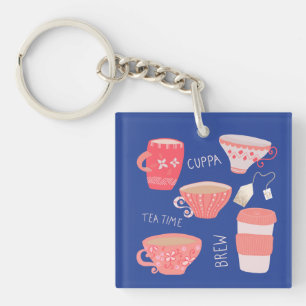 Illustration einer Vintage-Teetasse und Teekanne Schlüsselanhänger