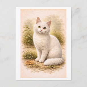 Illustration einer weißen Katze im Vintage-Stil Postkarte