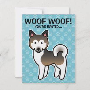 Illustration eines Alaskan Malamute-Hundes in Schw Einladung