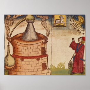 Illustration eines Alchemisten bei der Arbeit Poster