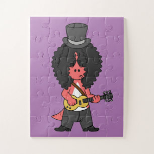 Illustration eines Allosaurus, der als Rockstar ve Puzzle