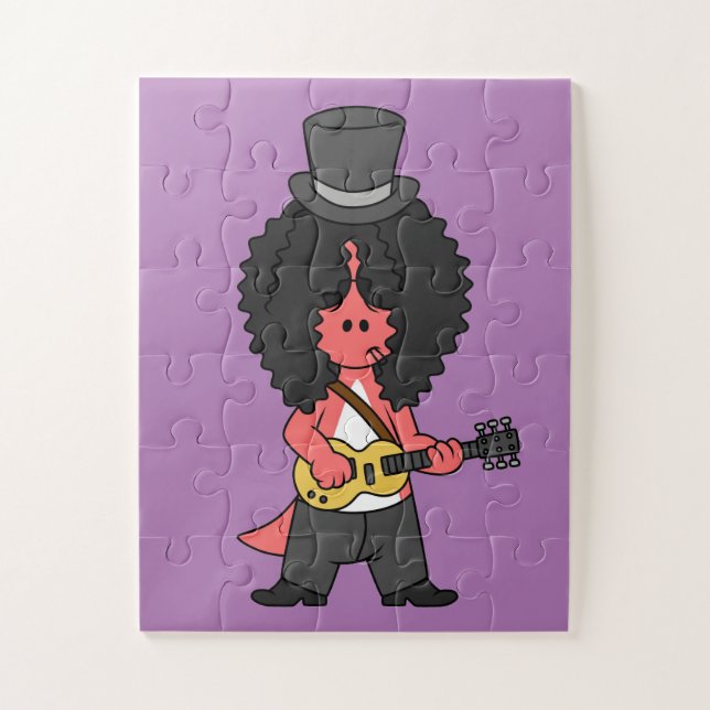 Illustration eines Allosaurus, der als Rockstar ve Puzzle (Vertikal)