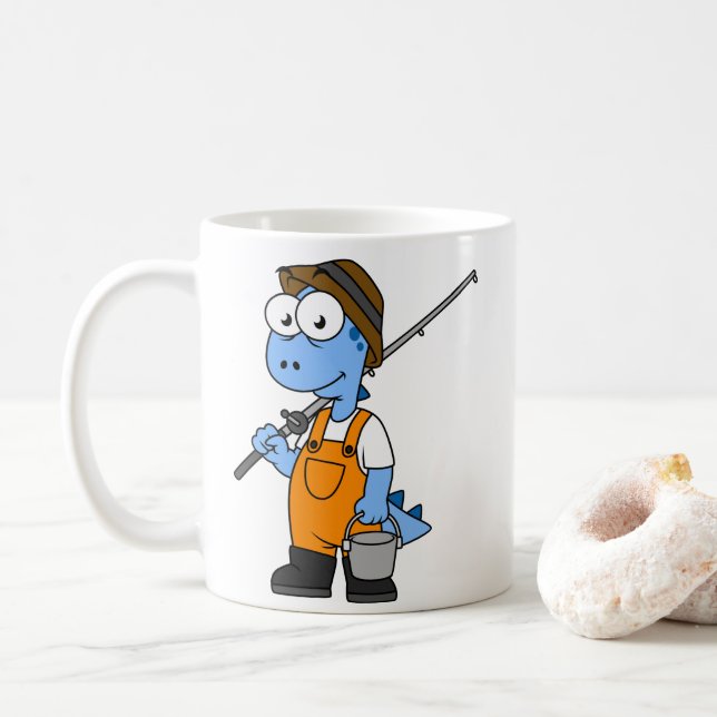 Illustration eines Allosaurus-Fischers. Kaffeetasse (Mit Donut)