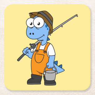 Illustration eines Allosaurus-Fischers. Rechteckiger Pappuntersetzer