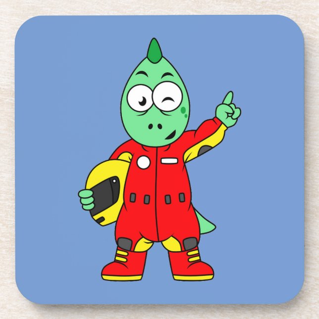 Illustration eines Allosaurus Rennfahrers. Getränkeuntersetzer (Vorderseite)