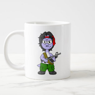 Illustration eines als Rambo verkleideten Brontosa Jumbo-Tasse
