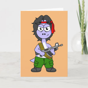 Illustration eines als Rambo verkleideten Brontosa Karte