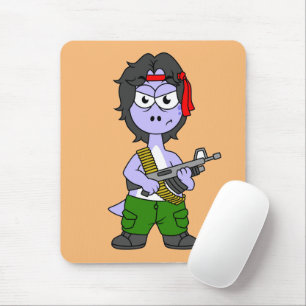 Illustration eines als Rambo verkleideten Brontosa Mousepad