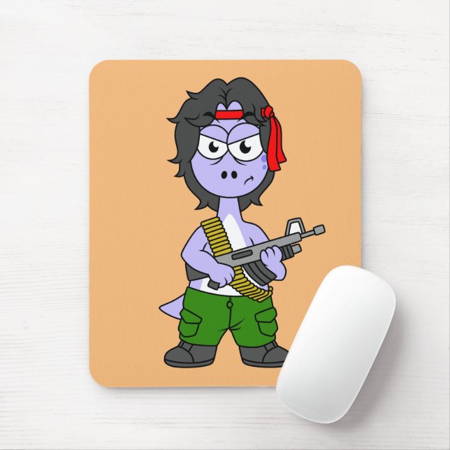 Illustration eines als Rambo verkleideten Brontosa Mousepad (Mit Mouse)