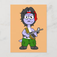 Illustration eines als Rambo verkleideten Brontosa