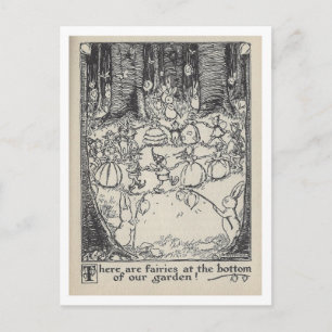 Illustration eines alten Buches: Feen im Garten Postkarte