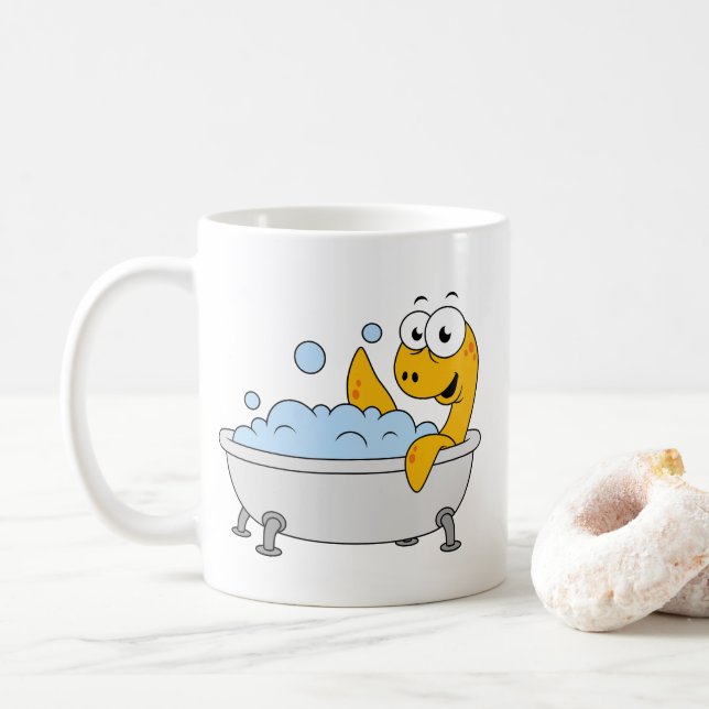 Illustration eines Badesauges Ness Monster. Kaffeetasse (Mit Donut)