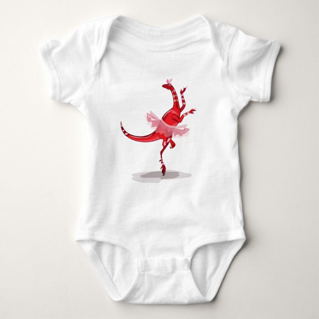Illustration eines Ballerina TanzRaptors. Baby Strampler (Vorderseite)