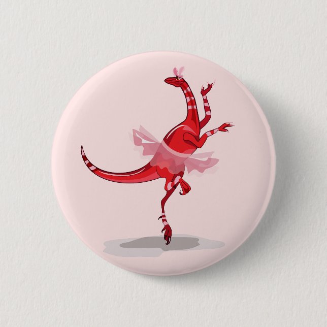 Illustration eines Ballerina TanzRaptors. Button (Vorderseite)