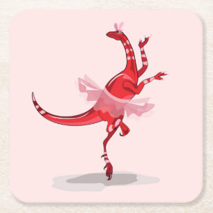 Illustration eines Ballerina TanzRaptors. Rechteckiger Pappuntersetzer