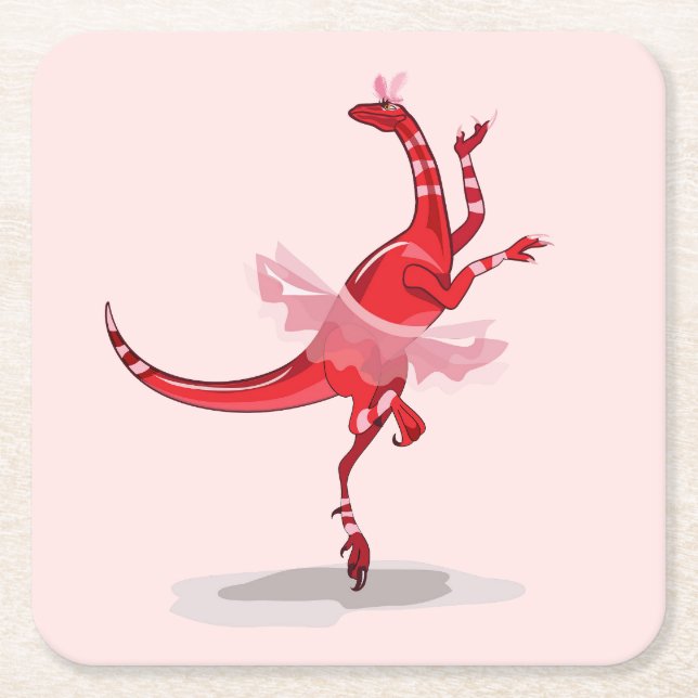 Illustration eines Ballerina TanzRaptors. Rechteckiger Pappuntersetzer (Vorderseite)