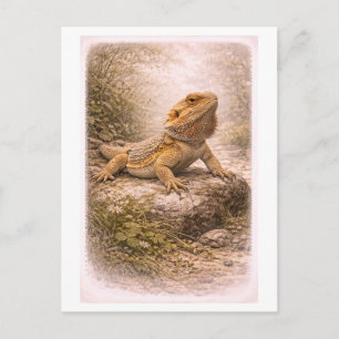 Illustration eines Bartagamen im Vintage-Stil Postkarte