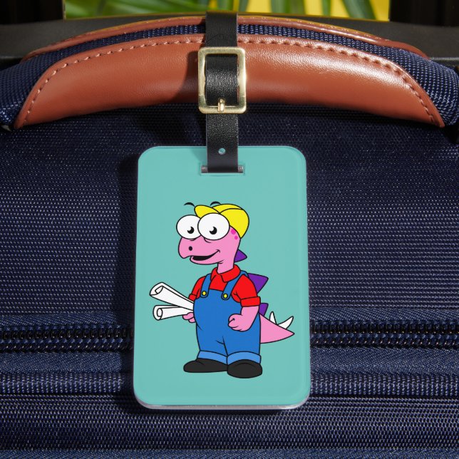 Illustration eines Bauarbeiters für Stegosaurus. Gepäckanhänger (Vorderseite Insitu 2)