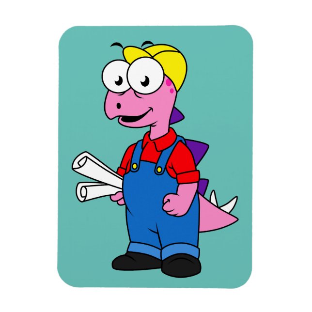 Illustration eines Bauarbeiters für Stegosaurus. Magnet (Vertikal)