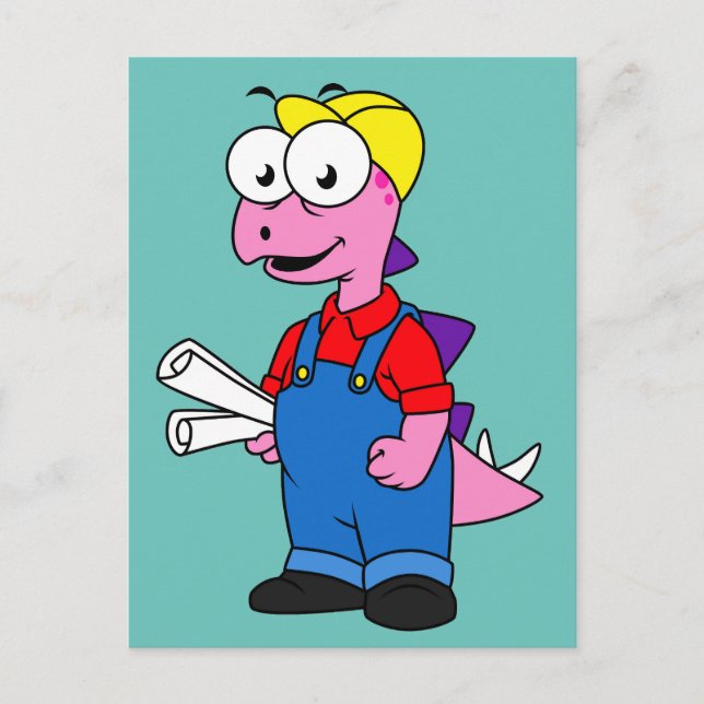 Illustration eines Bauarbeiters für Stegosaurus. Postkarte (Vorderseite)