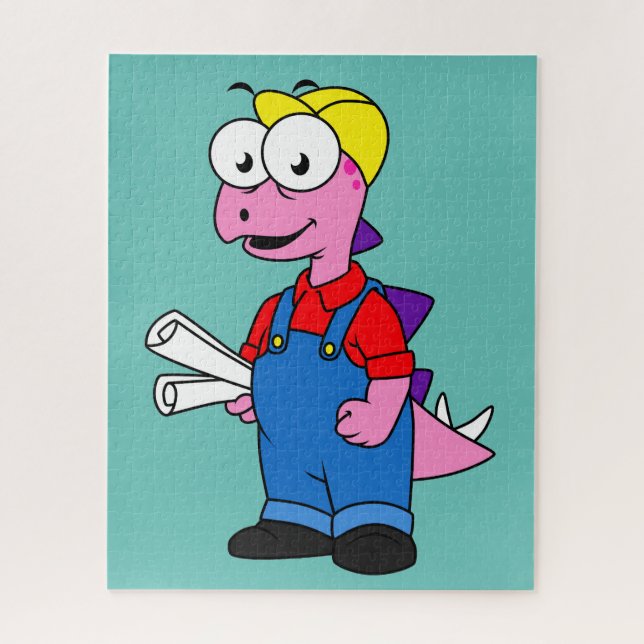 Illustration eines Bauarbeiters für Stegosaurus. Puzzle (Vertikal)