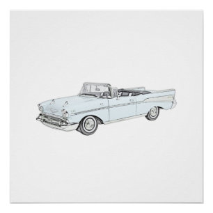 Illustration eines blauen Chevrolet Bel Air Cabrio Poster