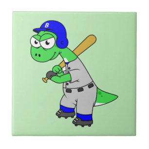 Illustration eines Brontosaurus Baseball-Spielers. Fliese