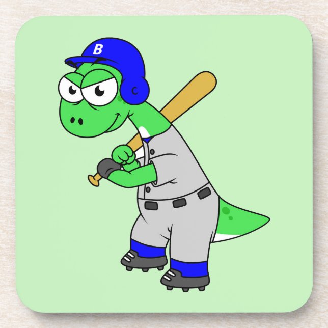 Illustration eines Brontosaurus Baseball-Spielers. Getränkeuntersetzer (Vorderseite)