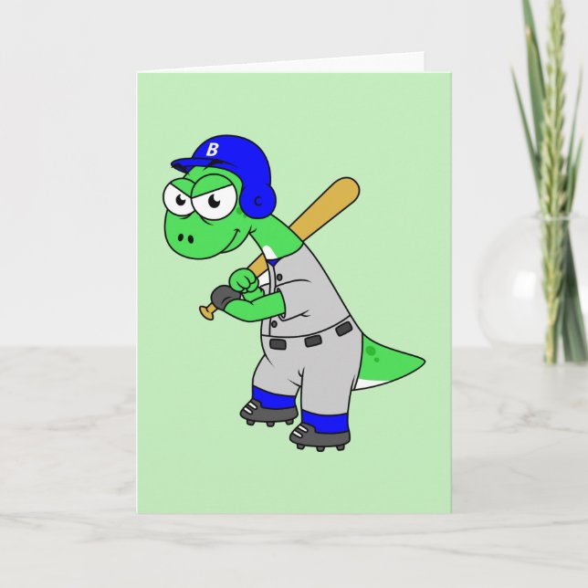 Illustration eines Brontosaurus Baseball-Spielers. Karte (Vorderseite)
